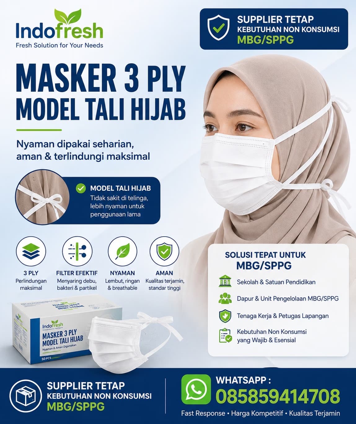 Masker 3 PLY model tali hijab